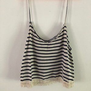 Navy blue and white striped cropped tank top